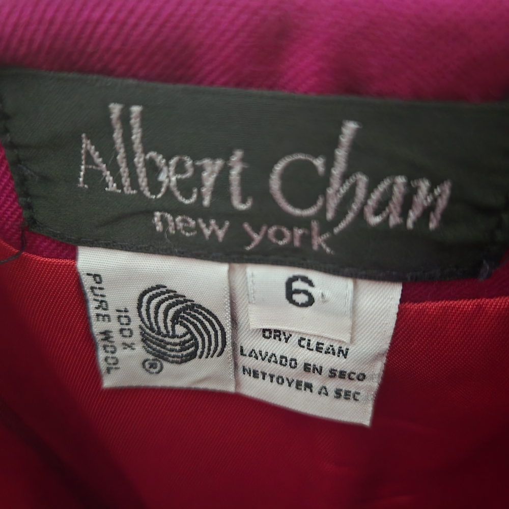 Vintage Albert Chan Magenta Pencil Midi Skirt With Side Slit Size 6 100% Wool - Picture 7 of 13
